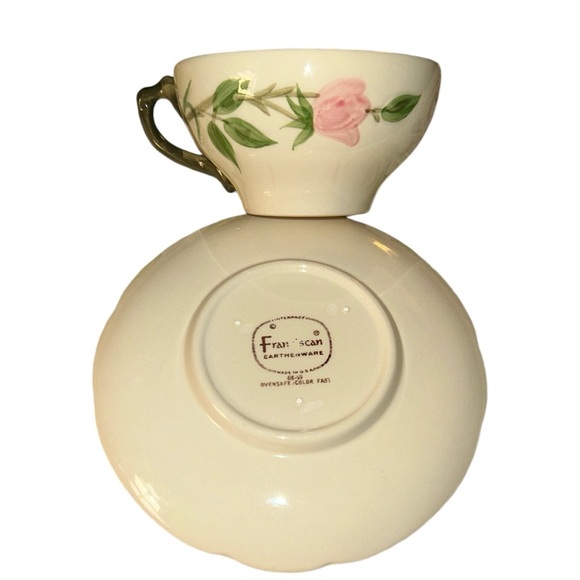 Vintage Franciscan Earthenware Desert Rose Hand Decorated Coffee Cup & Saucer - Picture 3 of 4